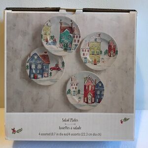 NWT PIER 1 CHRISTMAS VILLAGE SALAD PLATES